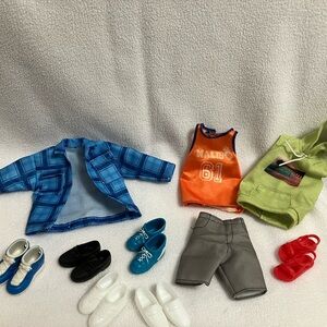 Barbie Ken Doll Outfit and shoes lot with Blue Plaid Jacket & Orange Tank Malibu